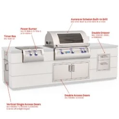 Fire Magic 115-Inch Outdoor Kitchen Island With 36-Inch Aurora Gas Grill, Power Burner, Double Drawers And Doors -Party Bbq id790d e790i kit config b 05 23