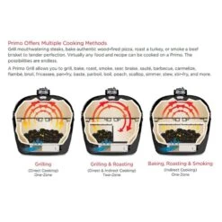 Primo CJRH-614 Junior Oval Ceramic Charcoal Kamado Grill On Cypress Countertop Table -Party Bbq primo feature split 1 4