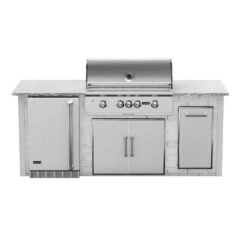 Coyote Ready-To-Assemble 8-Foot Outdoor Kitchen Island With 36-Inch C-Series Gas Grill, 21-Inch Refrigerator, Access Doors & Single Pull-Out Trash (RTAC-G8)
