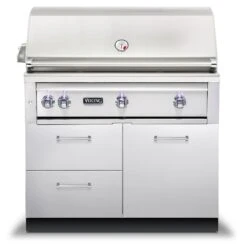 Viking 5 Series Stainless Steel Gas Grill On Stainless Steel Grill Base With ProSear Burner & Rotisserie, 42-Inch (VQGI542BSS)