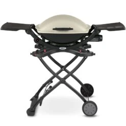 Weber Q2000 Portable Propane Gas Grill With Side Tables On Scissor Cart (WEB-53060001-WEB-6557)