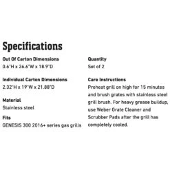 Weber Crafted Stainless Steel Grates For Genesis 300 Series Grills (WEB-7852) -Party Bbq web 7852 spec a 05 22